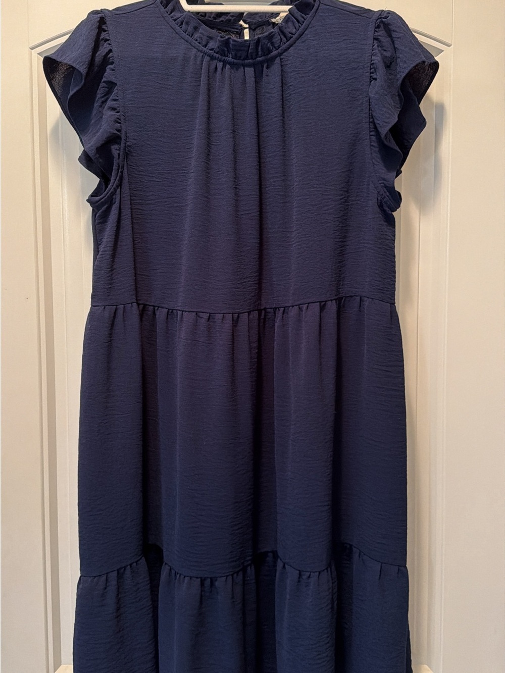 Jodifl Navy Ruffle Sleeve Tiered Dress